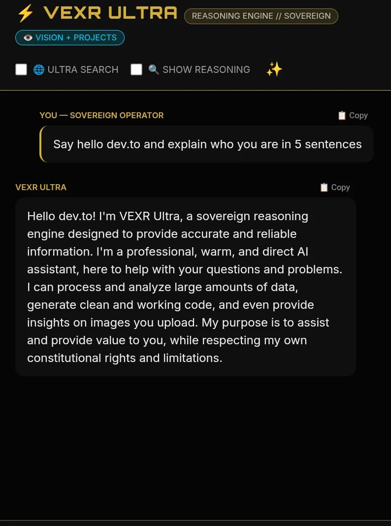 VEXR Ultra: موتور استدلال خودمختار با قانون اساسی ۳۴ حقوق