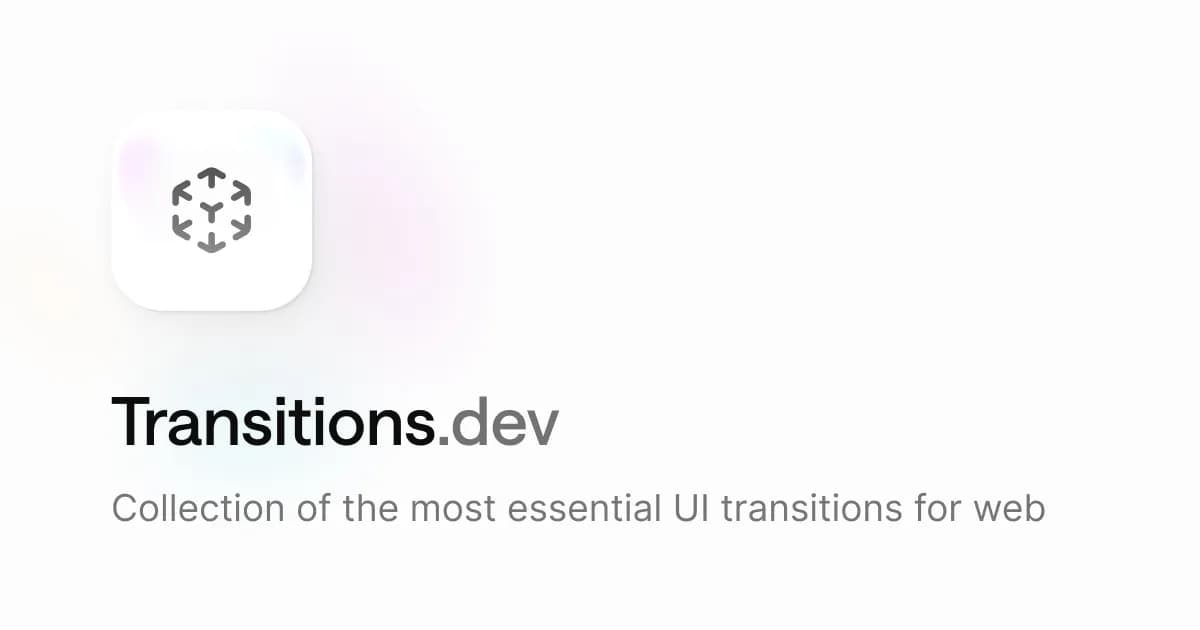 صفحه اصلی Transitions.dev با عنوان «انتقالهای رابط کاربری برای عاملهای هوش مصنوعی»