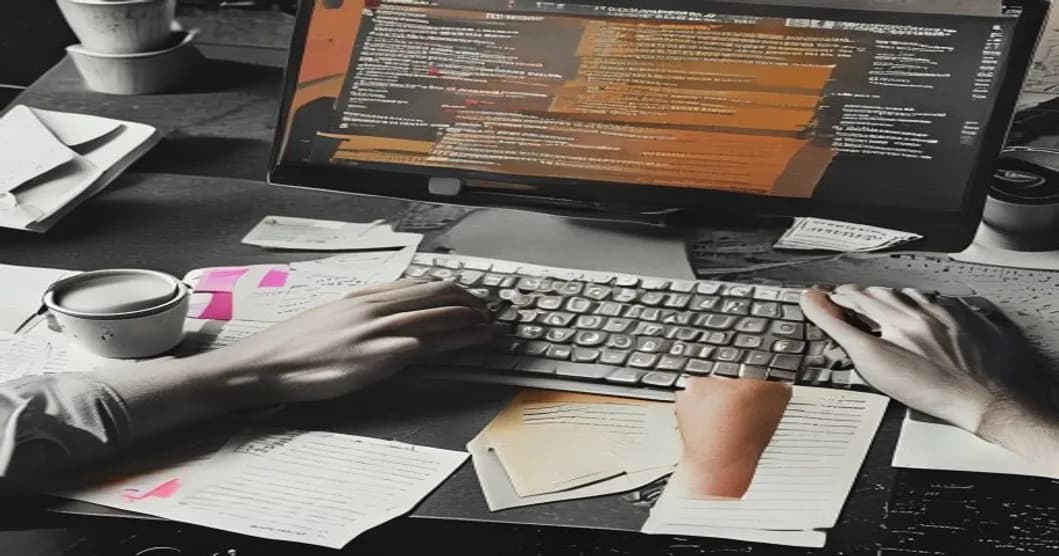 برنامهنویس در حال کدنویسی با کمک هوش مصنوعی روی صفحه نمایش