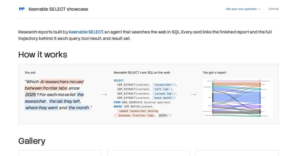عامل هوشمند Keen SELECT: جستجوی وب با زبان SQL
