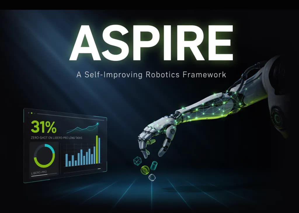 چارچوب خودبهبود رباتیک ASPIRE انویدیا: ۳۱٪ دقت بدون آموزش در وظایف پیچیده LIBERO-Pro