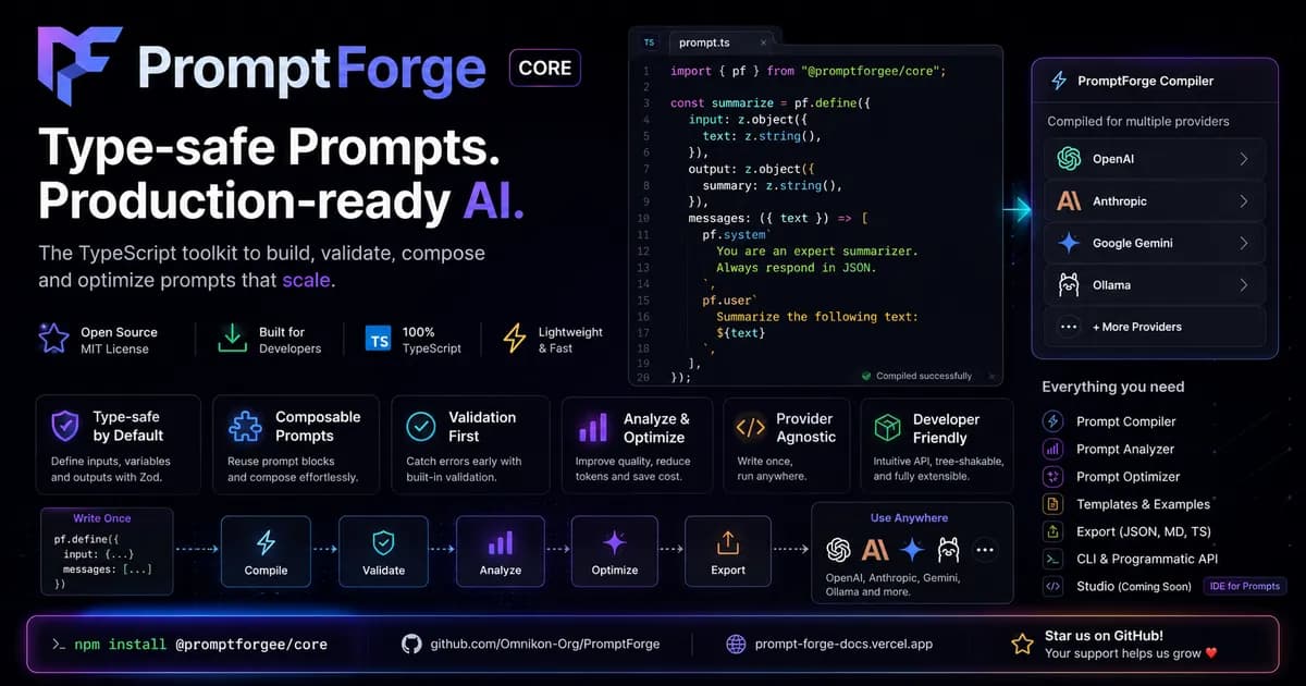 لوگوی PromptForge Core: چارچوبی برای مدیریت حرفهای پرامپتها به جای رشتههای ساده