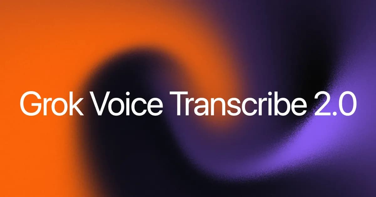 لوگوی Grok Voice Transcribe ۲.۰ در کنار نماد موج صدا و میکروفون