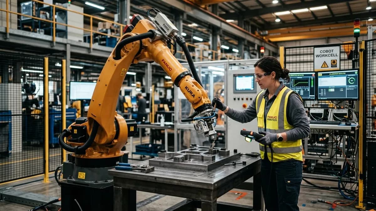 ربات صنعتی FANUC مجهز به هوش مصنوعی Palladyne در حال کار در خط تولید