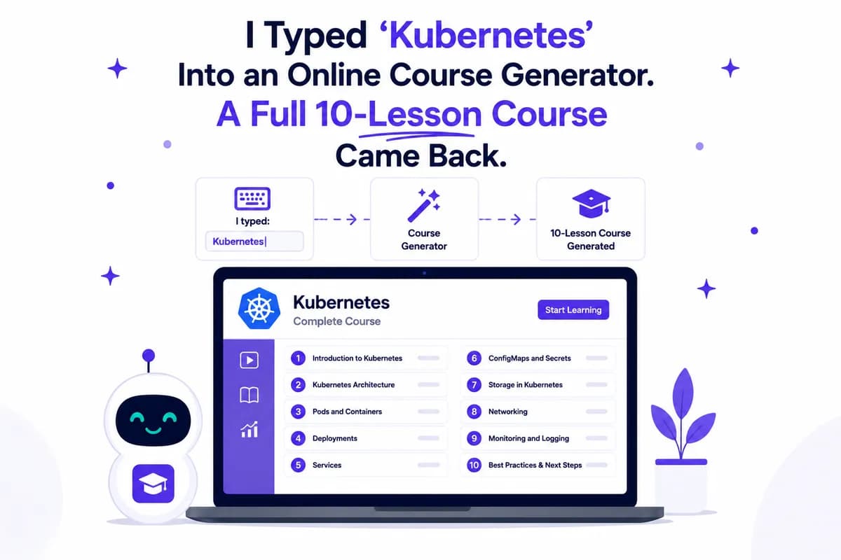 تصویری از یک صفحه نمایش که کلمه Kubernetes در یک ژنراتور دوره آنلاین تایپ شده است.