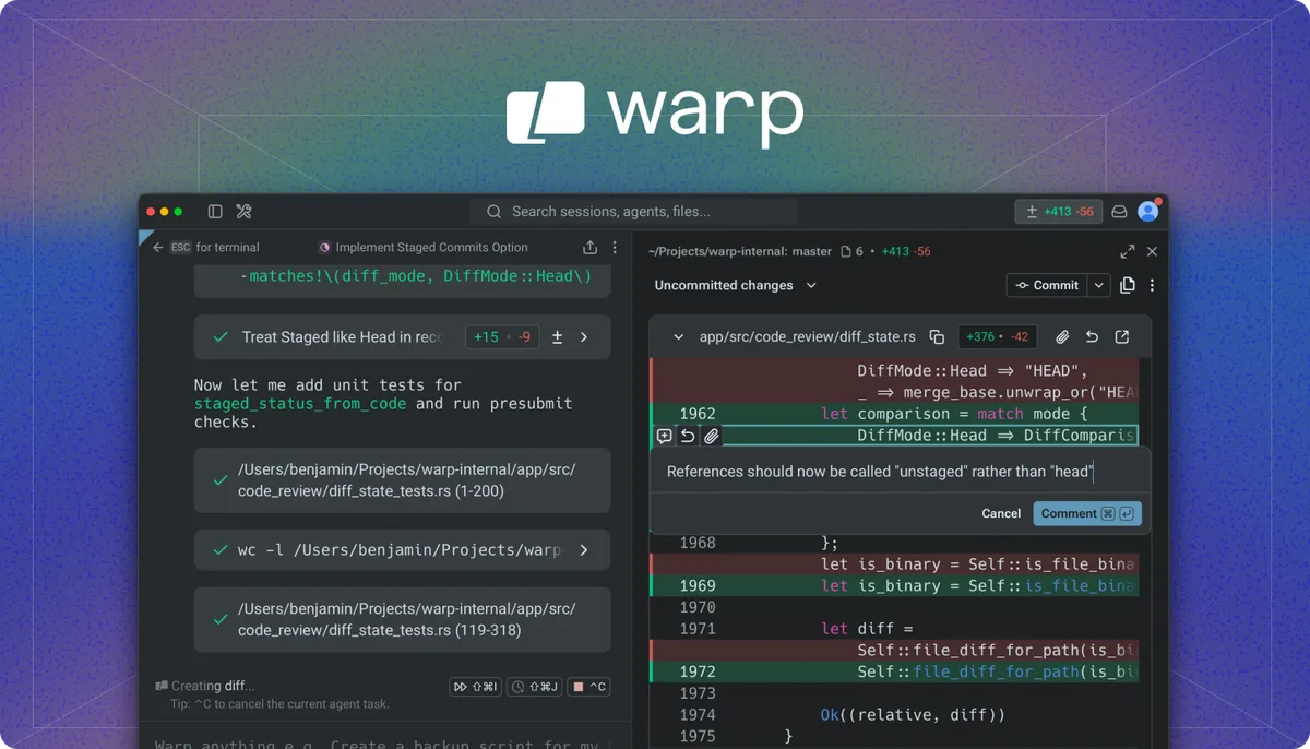 مخزن گیت‌هاب Warp، محیط توسعه عامل‌محور مبتنی بر ترمینال