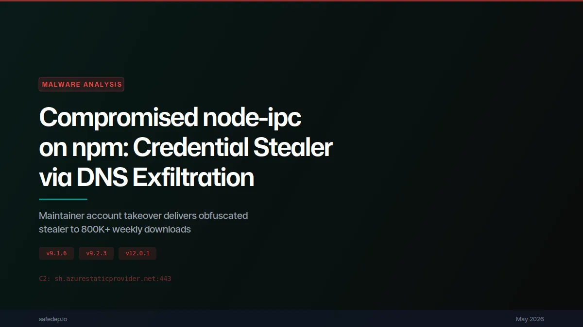 Compromised node-ipc on npm: Credential Stealer via DNS Exfiltration