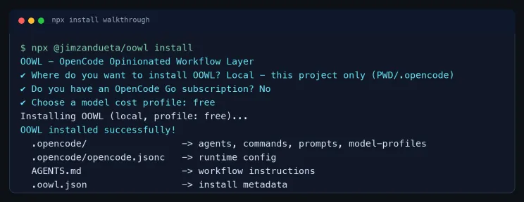 Installing oowl with npx