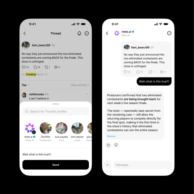 کاربران Threads اکنون می‌توانند با هوش مصنوعی Meta در پیام‌های خصوصی چت کنند.