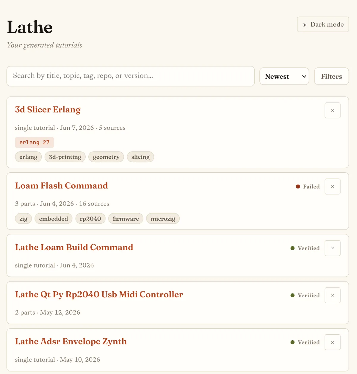 Browsing tutorials in lathe (light mode)