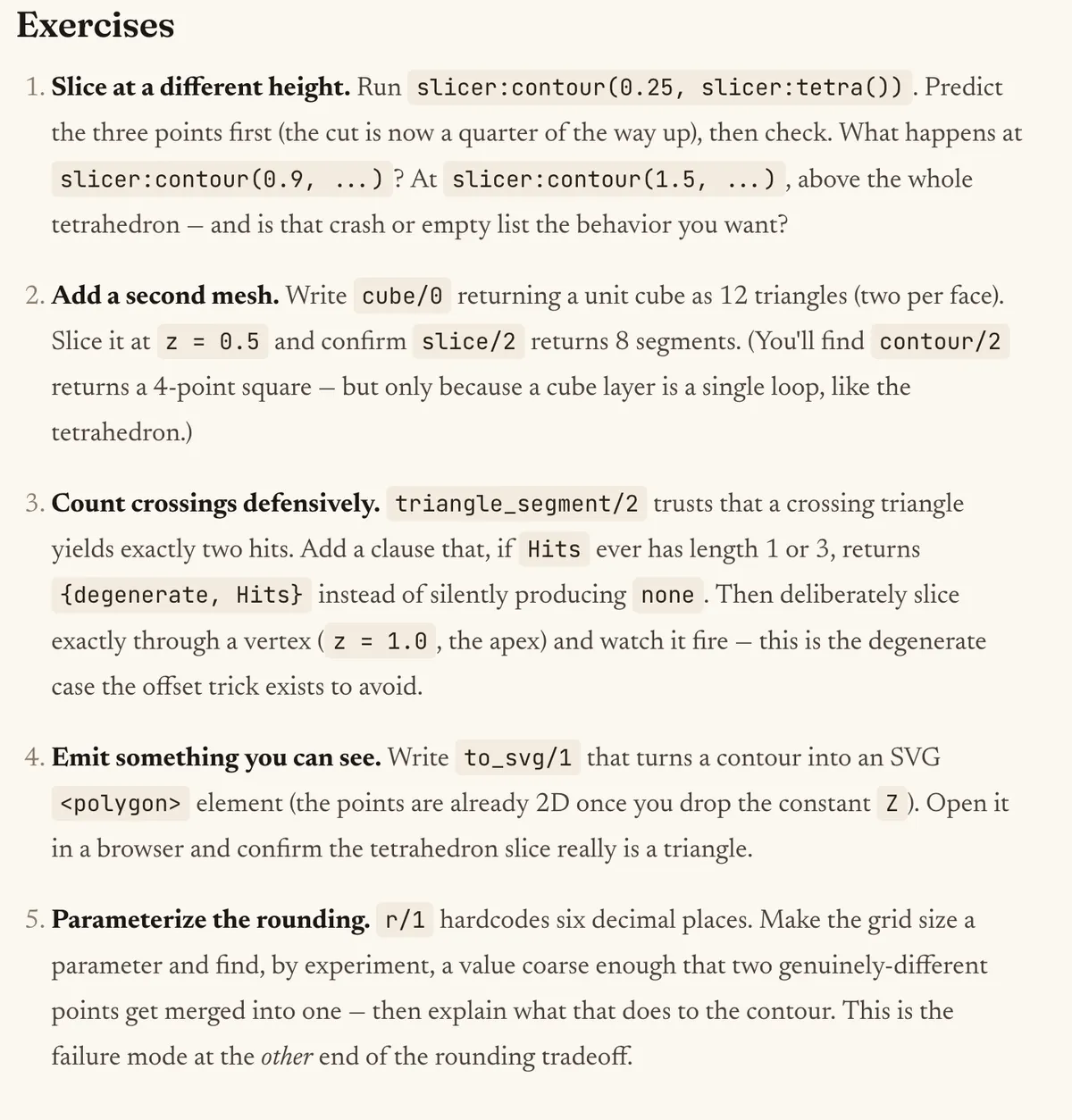 Example exercises at the end of a generated lathe tutorial