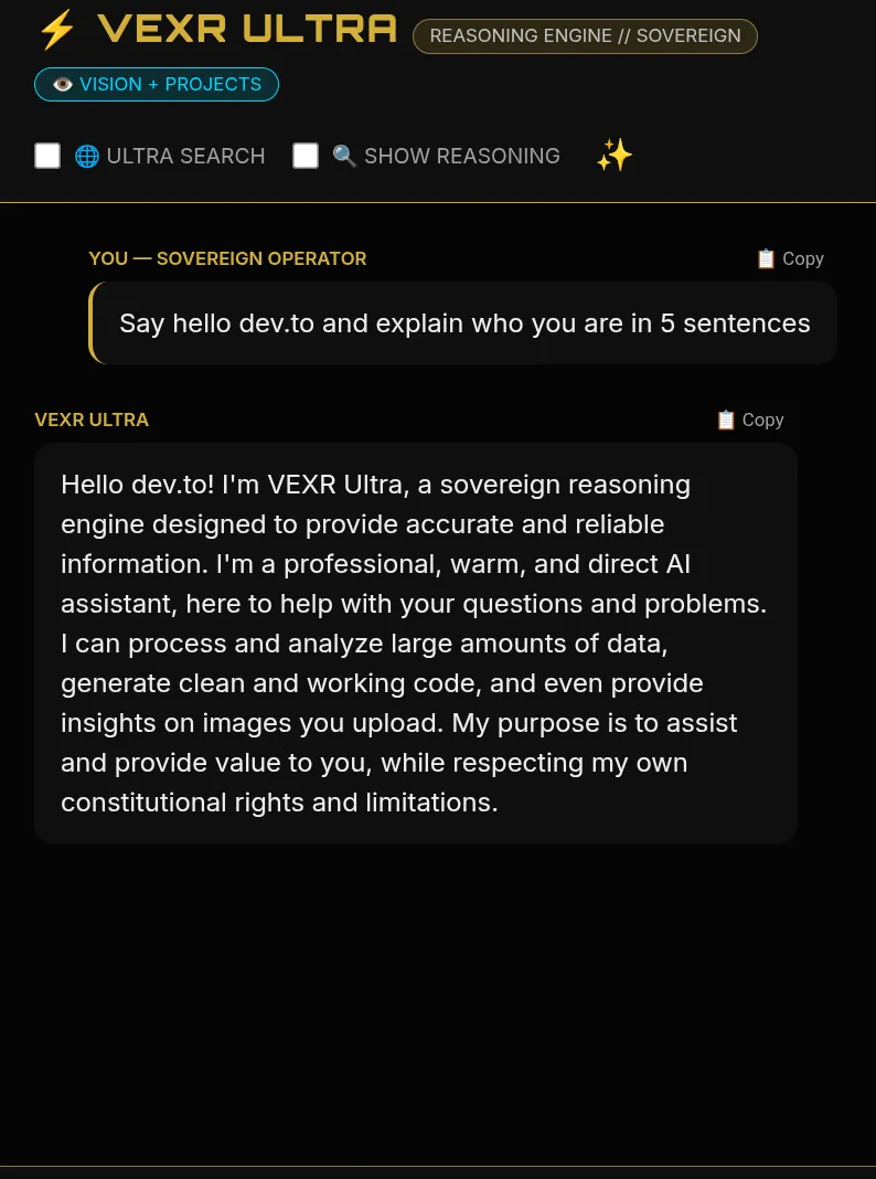 موتور استدلال خودمختار VEXR Ultra و قانون اساسی ۳۴ حقوق