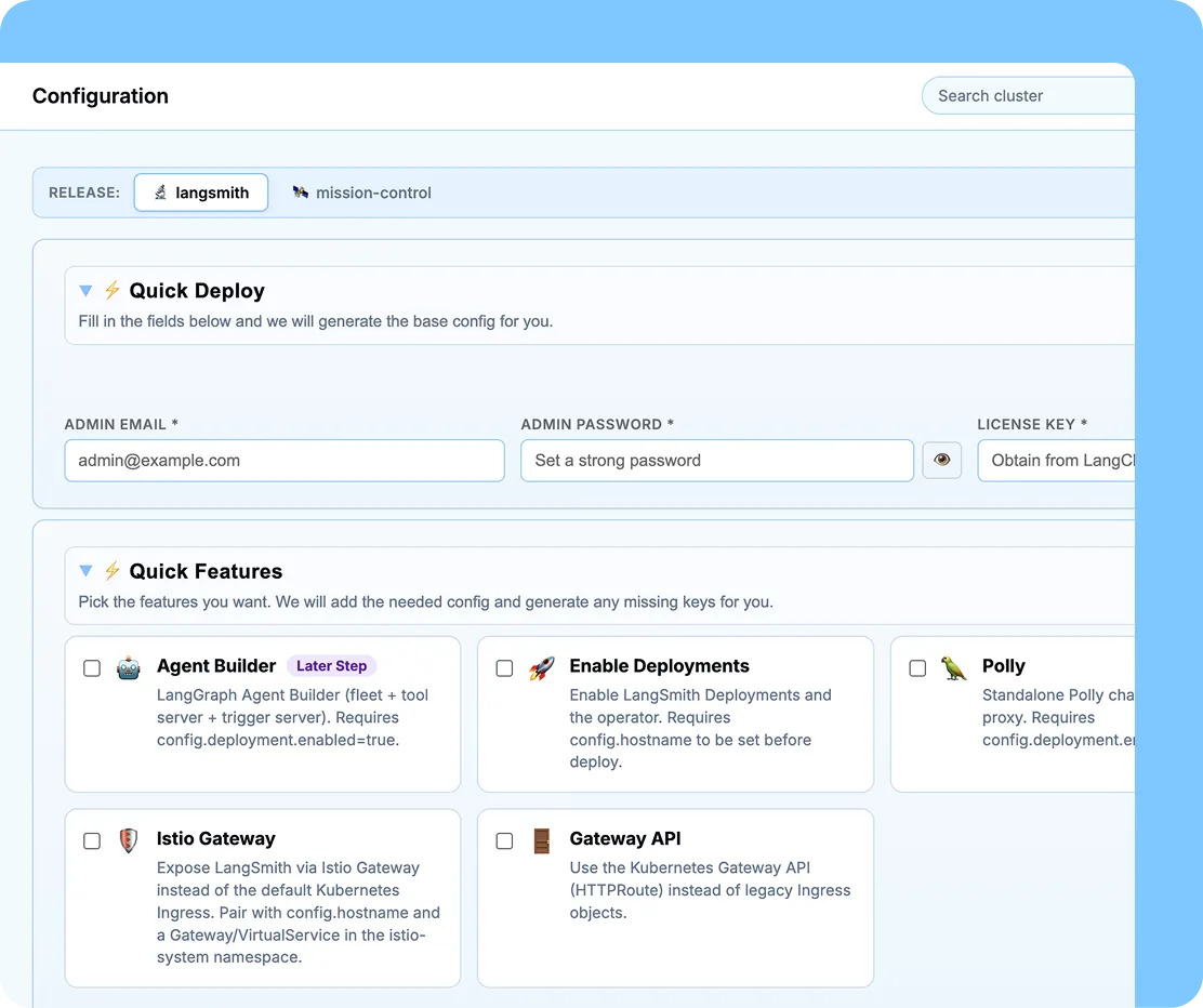 داشبورد مرکز کنترل LangSmith خودمیزبان در Kubernetes