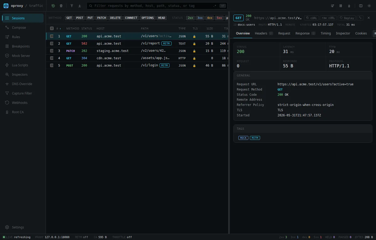 oproxy sessions screenshot