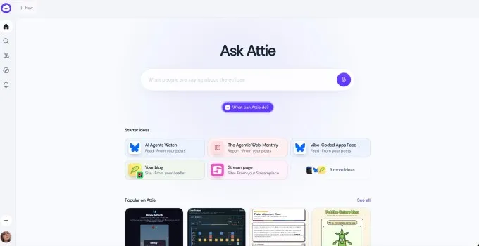 لوگوی اپلیکیشن Attie شرکت Bluesky روی پسزمینهای آبی با نماد هوش مصنوعی