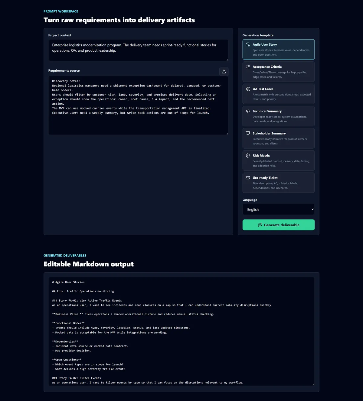 User story generation