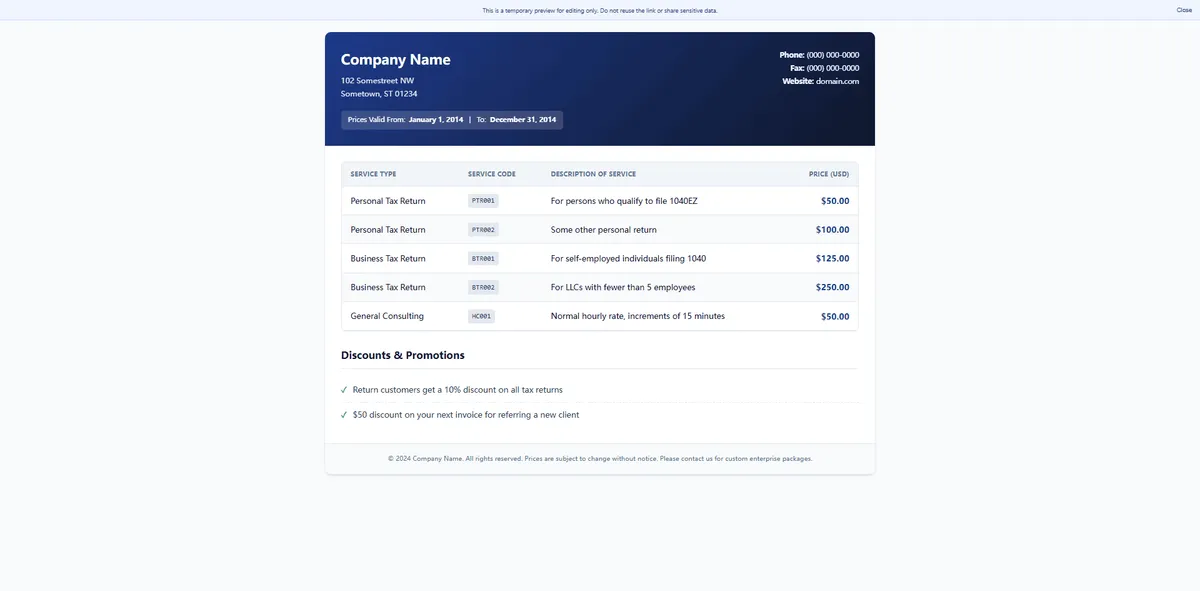 Full-screen preview of the generated subscription page, checking details and responsive behaviors on wide screen displays