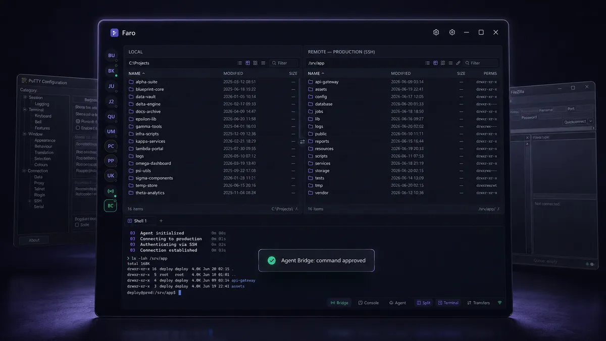 جایگزینی FileZilla و PuTTY با یک اپلیکیشن متن‌باز و افزودن پل هوش مصنوعی