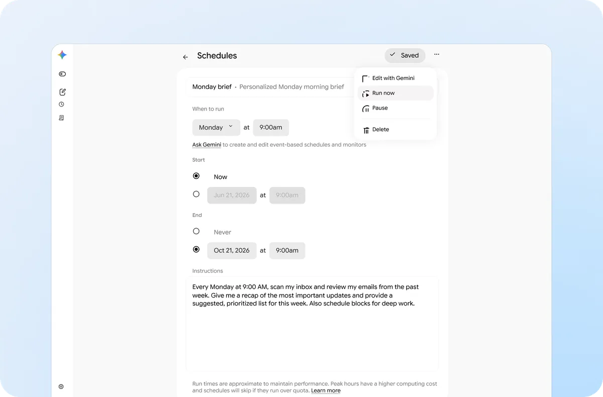 You can ask Gemini Spark to review your inbox at a set time each week.