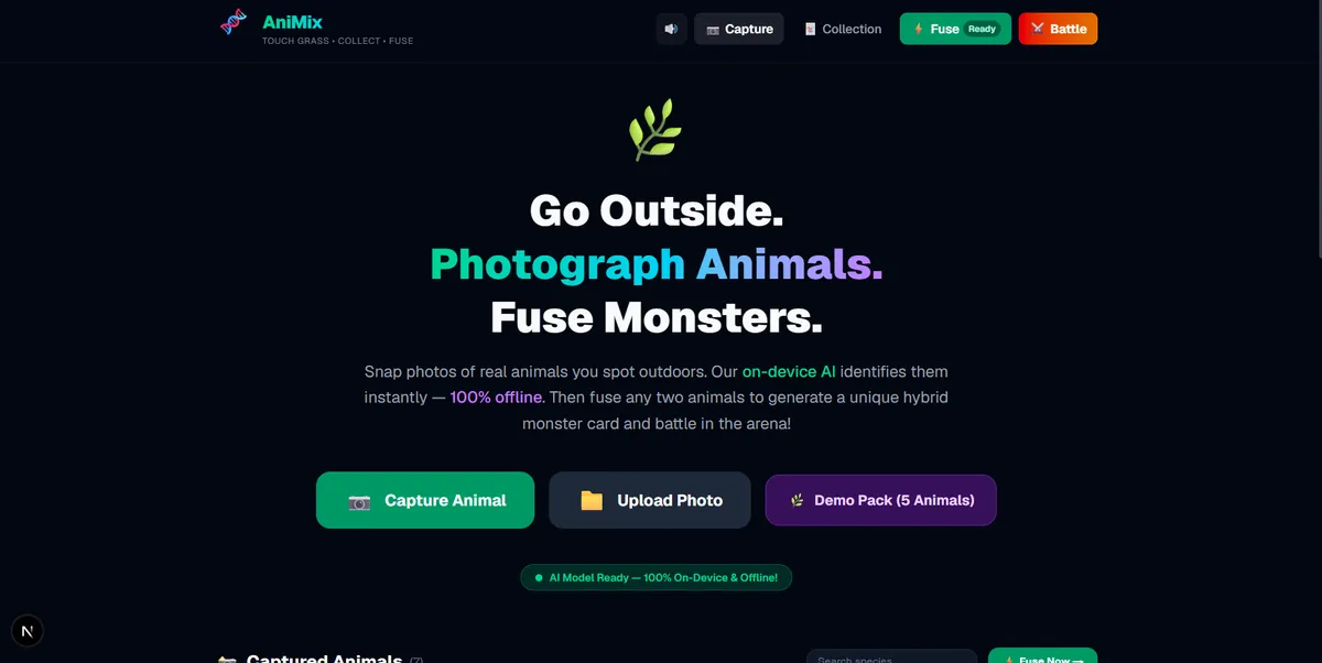 کاربر میخواهد یک ترجمه فارسی مختصر برای متن جایگزین تصویر (alt text) در مقالهای با عنوان "AniMix 🌿 — Touch Grass, Photogra