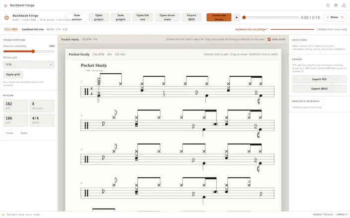 Backbeat Forge: تبدیل صدای درام به نت قابل ویرایش | Product Hunt