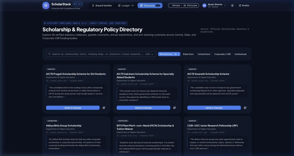 پلتفرم ScholarStack: انطباق خودکار کمک‌هزینه تحصیلی و دروازه عدم تداخل از طریق Sanity Context MCP