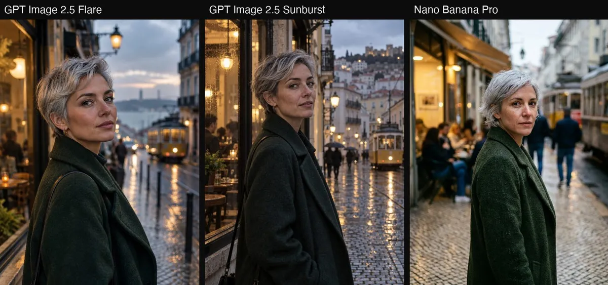 مقایسه سه مدل هوش مصنوعی با یک پرامپت یکسان: GPT Image 2.5 Flare، Sunburst و Nano Banana Pro