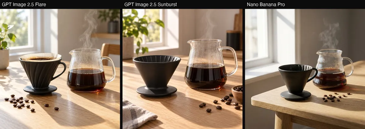 مقایسه سه مدل تصویرساز هوش مصنوعی با یک پرامپت یکسان: GPT Image 2.5 Flare، Sunburst و Nano Banana Pro