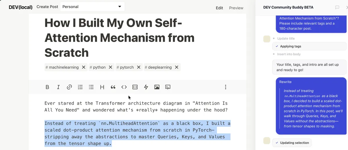 بازسازی دستیار جامعه DEV برای انجام واقعی اقدامات