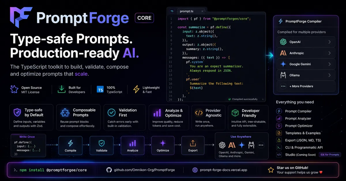 لوگوی PromptForge Core: چارچوبی برای مدیریت حرفهای پرامپتها به جای رشتههای ساده