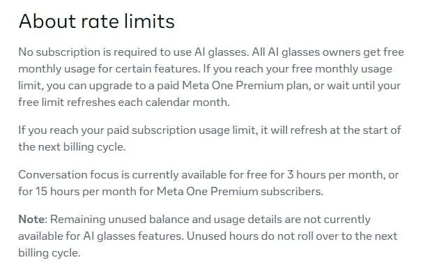 Meta’s description of “rate limits.”