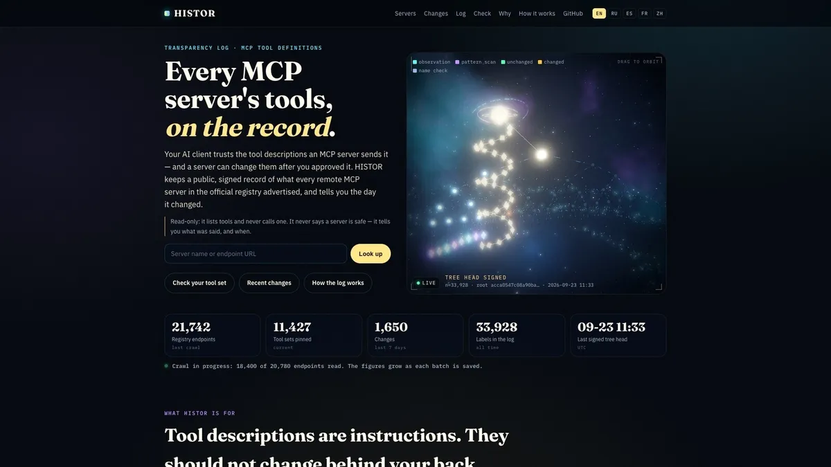 ۱۱٬۷۴۹ سرور MCP به tools/list پاسخ دادند. لاگ امضاشده هنوز دیروز را نشان میدهد.
