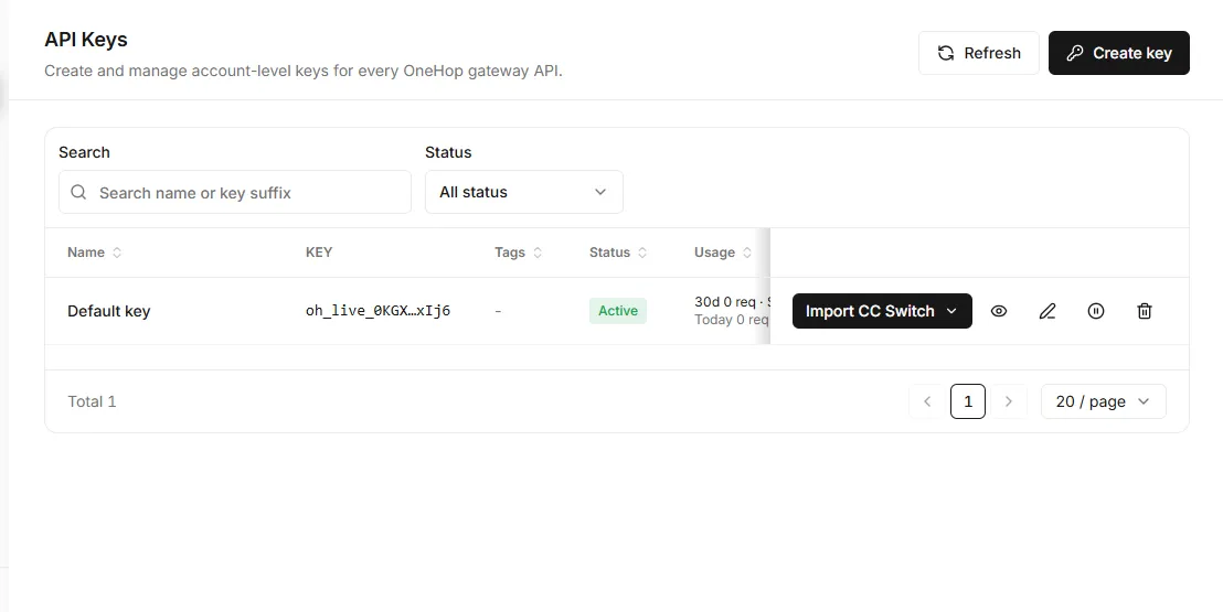 تصویر: تنظیمات OneHop AI Gateway در افزونه Cline ویژوال استودیو کد