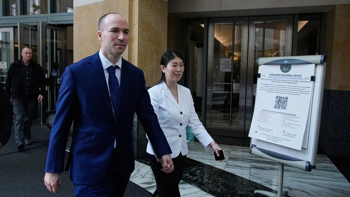 OpenAI president Greg Brockman, second left, exits the U.S. District Court, in Oakland, Calif., Thursday, April 30, 2026.