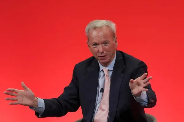 Former CEO of Google, Eric Schmidt speaks during the International Investment Summit in London, Oct. 14, 2024. (Jonathan Brady/Pool Photo via AP)
