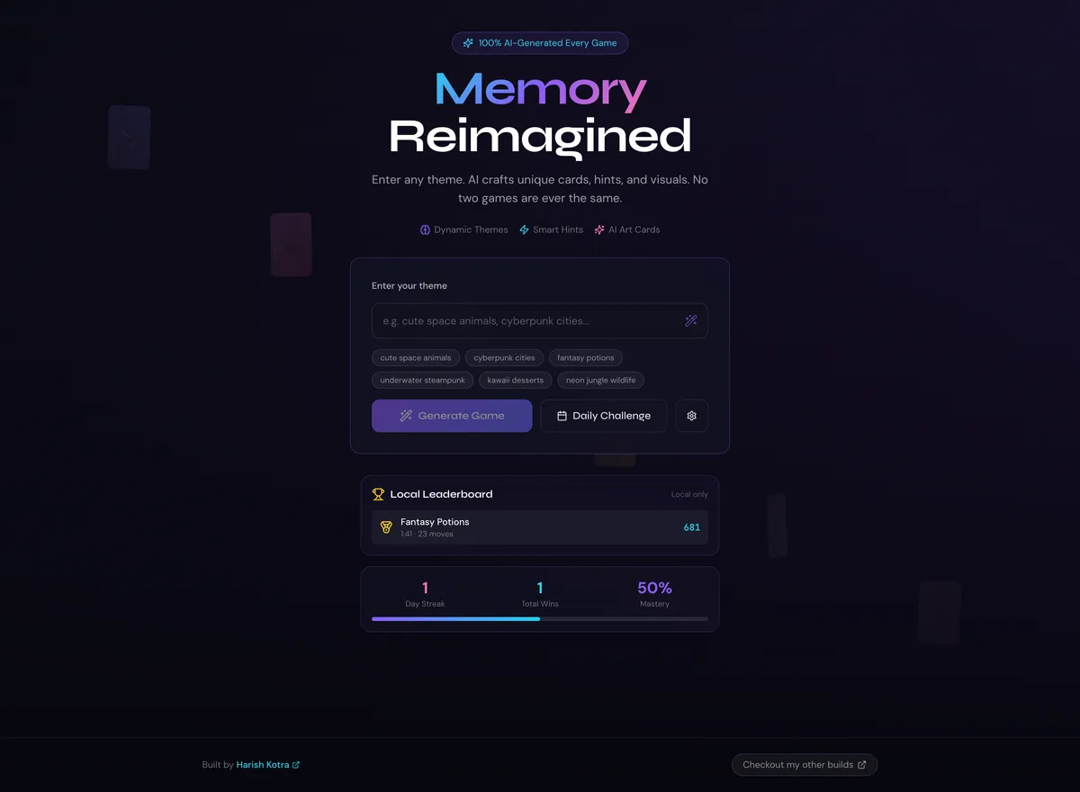 ساخت بازی حافظه مبتنی بر هوش مصنوعی با Next.js ۱۵ و OpenRouter