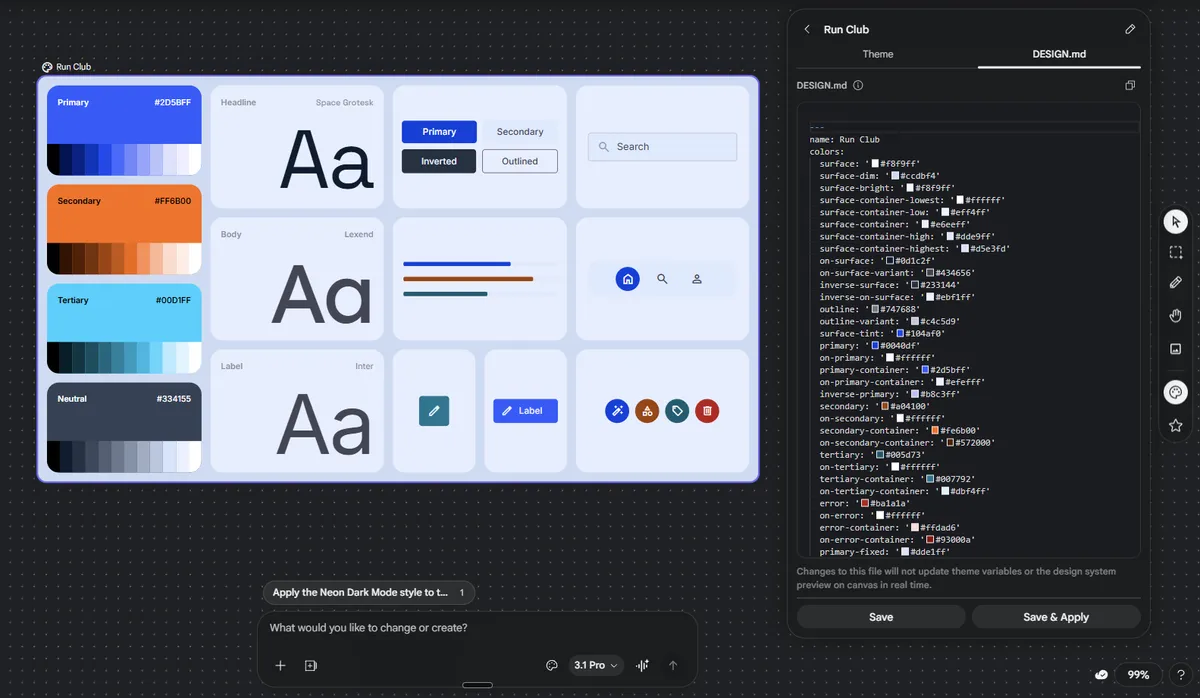 A design system in Google Stitch