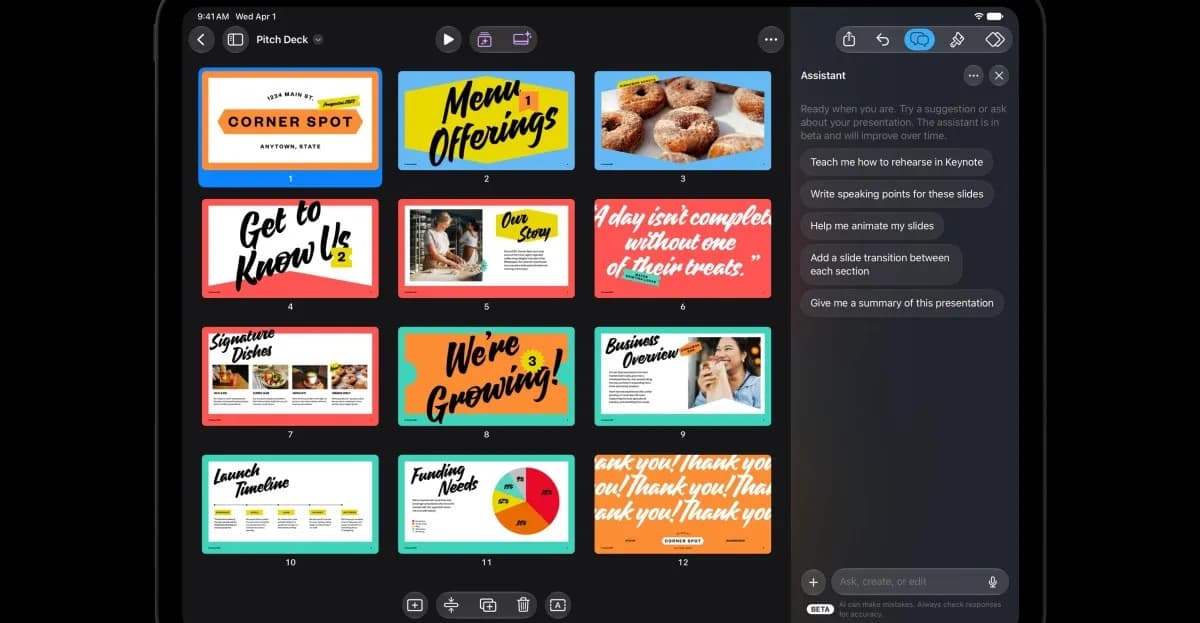 برنامههای iWork اپل شامل Pages، کینوت و نمبرز با هوش مصنوعی