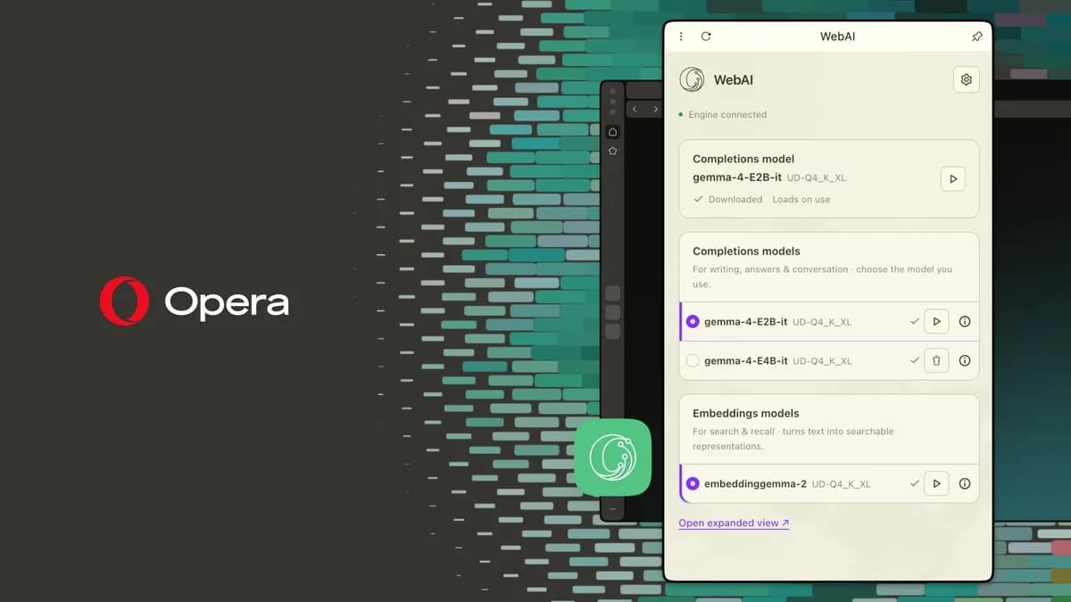 مرورگر اپرا با اجرای مدلهای هوش مصنوعی Gemma و اپل روی لپتاپ بدون نیاز به ابر