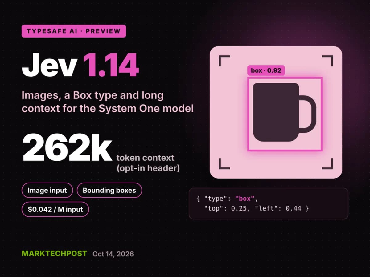 انتشار Jev ۱.۱۴ توسط TypeSafe AI با پشتیبانی از تصاویر، نوع Box و زمینه ۲۶۲ هزار توکن