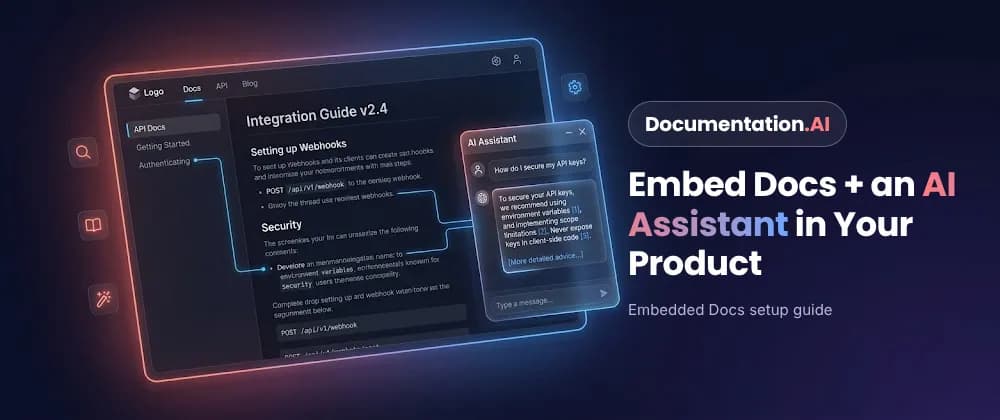 لوگوی Documentation.AI و نماد هوش مصنوعی در کنار رابط محصول کاربری